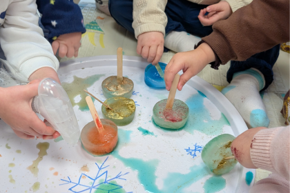 Children playing with art